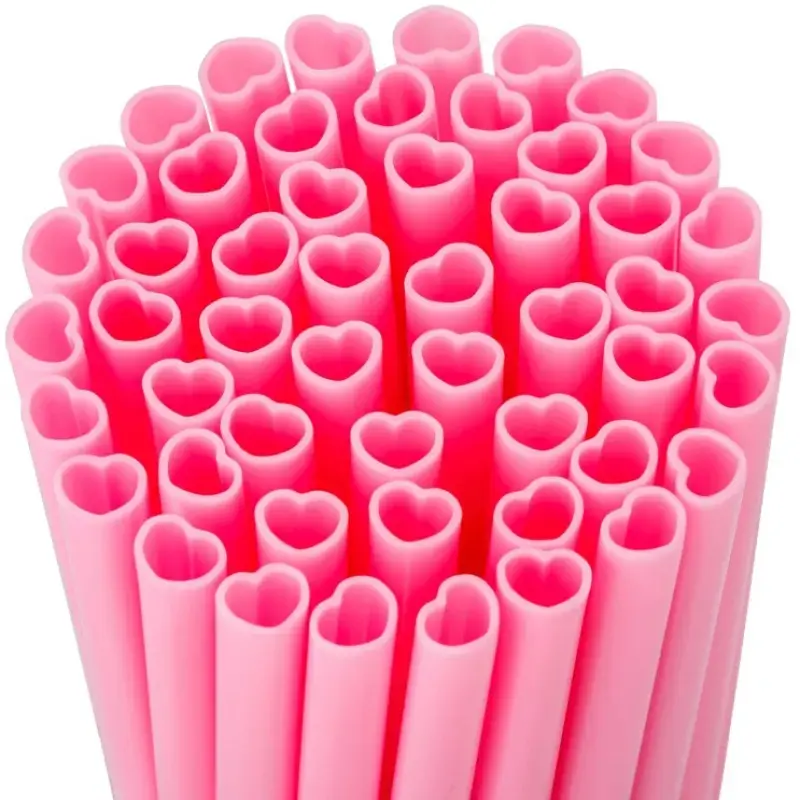 50/100 PCS Valentine's Heart Cute Straws Pink Love-Shaped Reusable PP Plastic Straws Utensils Romantic Party Beverage Drink Decorations for Valentine's Day Wedding Celebrations