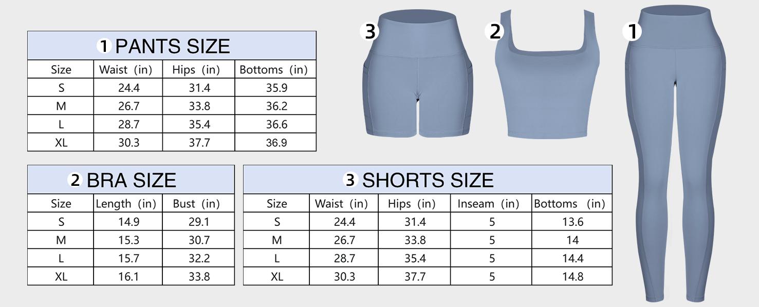 CHRLEISURE 3 Piece Workout Sets for Women High Waisted Leggings with Pockets Tummy Control Biker Shorts Yoga Sports Bra