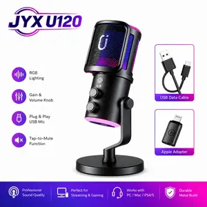 JYX U120 RGB Streaming Gaming Microphone with RGB Lights One-tap Mute Headphone Jack for PC Mac PS5 PS4 Ideal for Streaming Gaming Podcasting Compact Durable Design outdoorfun Headset Recording Plug Audio