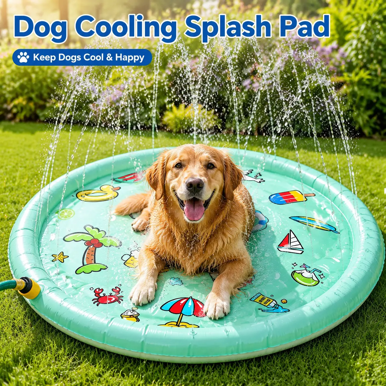 Dog Splash Pad Sprinkler Mat - 39.4 in Outdoor Heat Relief Water Toy for Dogs & Kids, Backyard Sprinkler Pool, Lawn Play Mat for Puppies