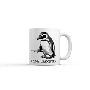 Apology Unaccepted Mug Funny Sarcastic Penguin Graphic Novelty Coffee Cup - 11oz Funny Coffee Mugs Ceramic Printed Drinkware Cup