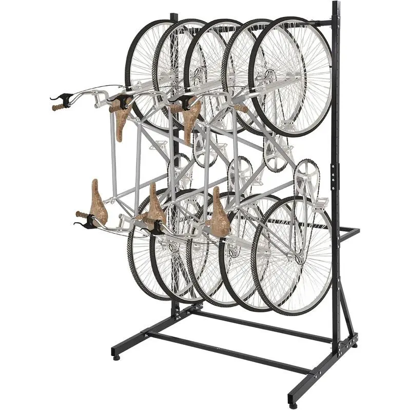Freestanding Bike Rack for 5 Bicycles, Vertical Bike Rack with 300 Lbs Capacity, Adjustable Height Indoor Bike Storage Rack, Black