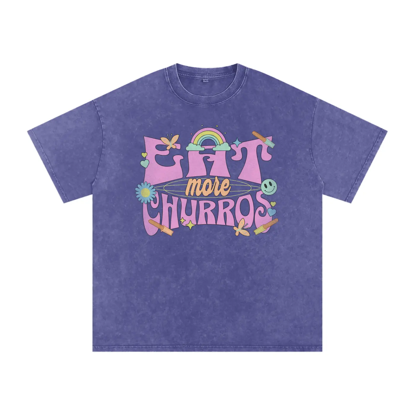 Eat More Churros Oversized Retro Graphic Tee 90s Pastel Park Snack Shirt Snow Washed Acid Wash Streetwear Funny Ironic Trendy Vintage Cotton Soft Heavyweight Distressed Thrift Style 90s Y2K Styles Loose Short Sleeve TShirt  Unisex  Crewneck Womenswear, Sh