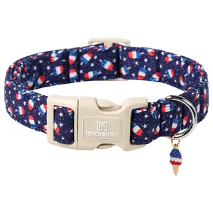 Maca Bates Patriotic American Flag Star Dog Collar – Adjustable, Durable, Soft Blue Base for Independence Day, 4th of July Gift for Extra Small Puppy Boy Girl Male Female (4 of 7 Set)