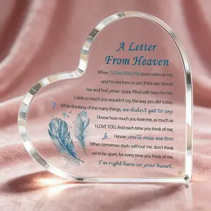 "A Letter From Heaven" Heart Acrylic Plaque, Memorial Gift for Loss of Loved One, Sympathy Gift for Bereavement, Condolence & Grief Keepsake for Home Decor living room bedroom kitchen humorous bathroom novelty mama funny print sign teen room decor goods