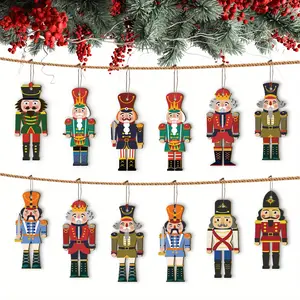 12 Pc Christmas Nutcracker Wooden  Hanging Ornaments - 12 Unique yet Cohesive Designs, Vibrant-Colored & Exquisitely Patterned Wood-Like Hanging Decorations, Suitable for Christmas Trees, Wall Decor and Gift Tag Accessories