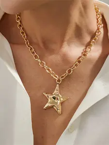 Women's Minimalist Vintage Punk Style Star Pentagram Pendant Necklace Plated Thick Chain Jewelry Accessory Female Party Fashion Necklace Chunky Chain Necklace