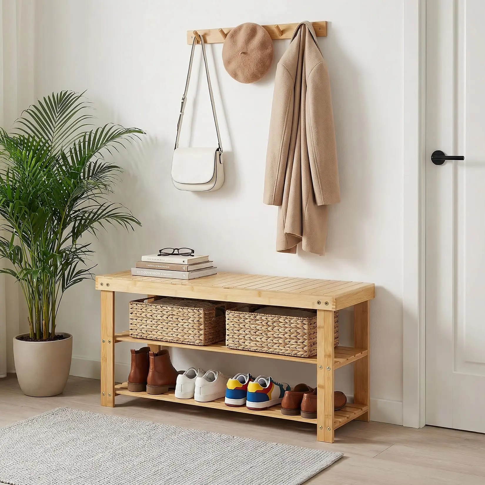 Garvee Single-Seat Multi-Use Shoe Rack Bench - Durable Indoor Furniture Stool with Practical Shoe Organization, Stylish Design, Comfortable Seating for Entryways, Bedrooms