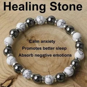 White Turquoise Hematite Energy Protection Bracelet Healing Meditation New Beginnings Good Luck Bracelets For Men Women Bestseller in Stone Women Beaded