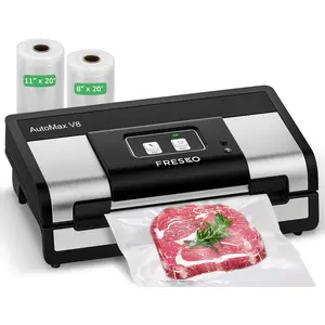 FRESKO AutoMax V8 Heavy Duty Vacuum Sealer Machine, Automatic Food Saver with Dry & Moist Modes, Built-in Cutter & Bag Storage, Includes Bags & Rolls