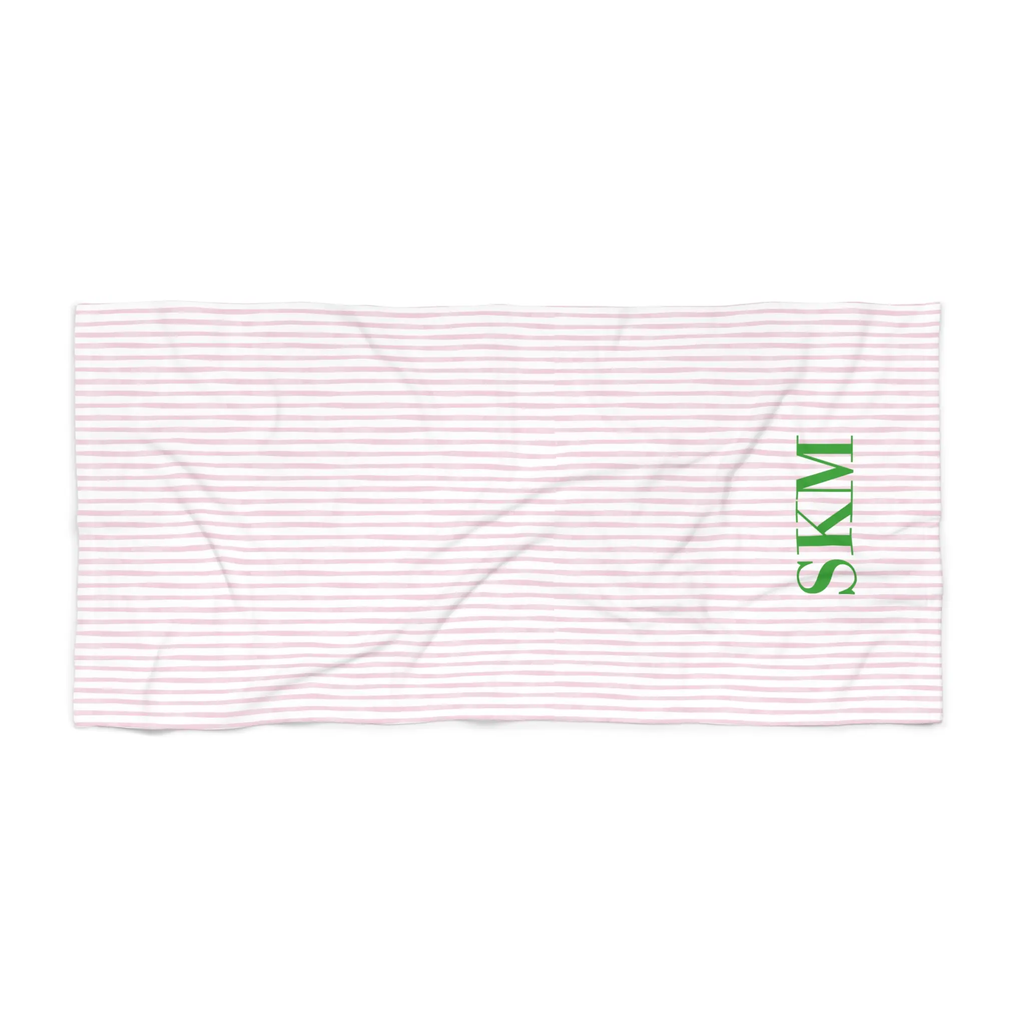 Pink & Green Striped Monogram Beach Towel, Personalized Name Towel, Custom Summer Pool Towel, Soft and Absorbent Vacation Towel