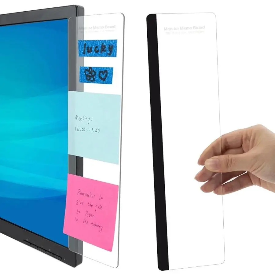 Monitor Memo Board (2 Pack), Computer Message Board, Clear Sticky Note Holder, Desktop Office Decor for Women & Men, Computer Desk Accessory