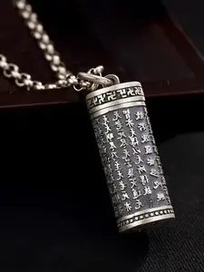 Pramukkha Heart Sutra Pendant Necklace, Portable Ash Holder Memorial Jewelry, Unisex Buddhist Prayer Beads Accessory