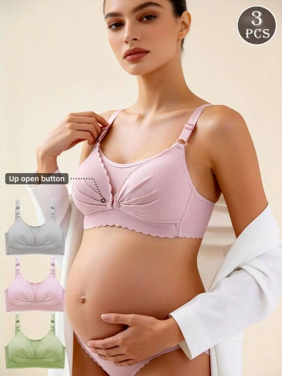 3Pcs Soft Maternity Nursing Bra Set, Skin-Friendly Wireless Breastfeeding Underwear