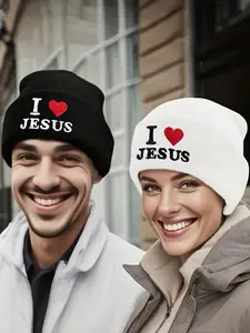 Christian Religious Beanie Hat, Options, Couples Hats, I Love Design, Warm Winter Knit Cap for Men & Women