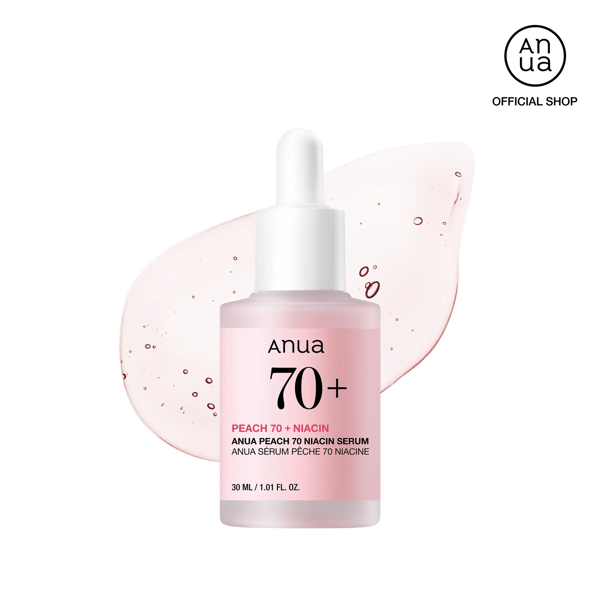 [Anua Official Shop] Peach 70 Niacinamide Serum for Brightening 1.01 fl. oz. (30ml) ｜Pink serum for Radiant&Smooth, Korean skincare, niacinamide serum