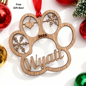 Personalized Dog Ornament Custom Pet Gift for Dogs Cats Christmas Decoration with Name Date Engraved Paw Shape Keepsake 2025 Free Gift Box - Friend
