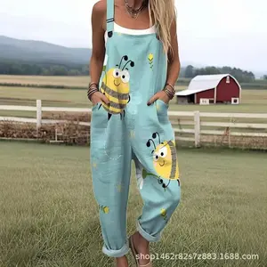 Women's Summer Boho Casual Jumpsuits Wide Leg Overalls Floral Print Baggy Rompers with Pockets PZZCR