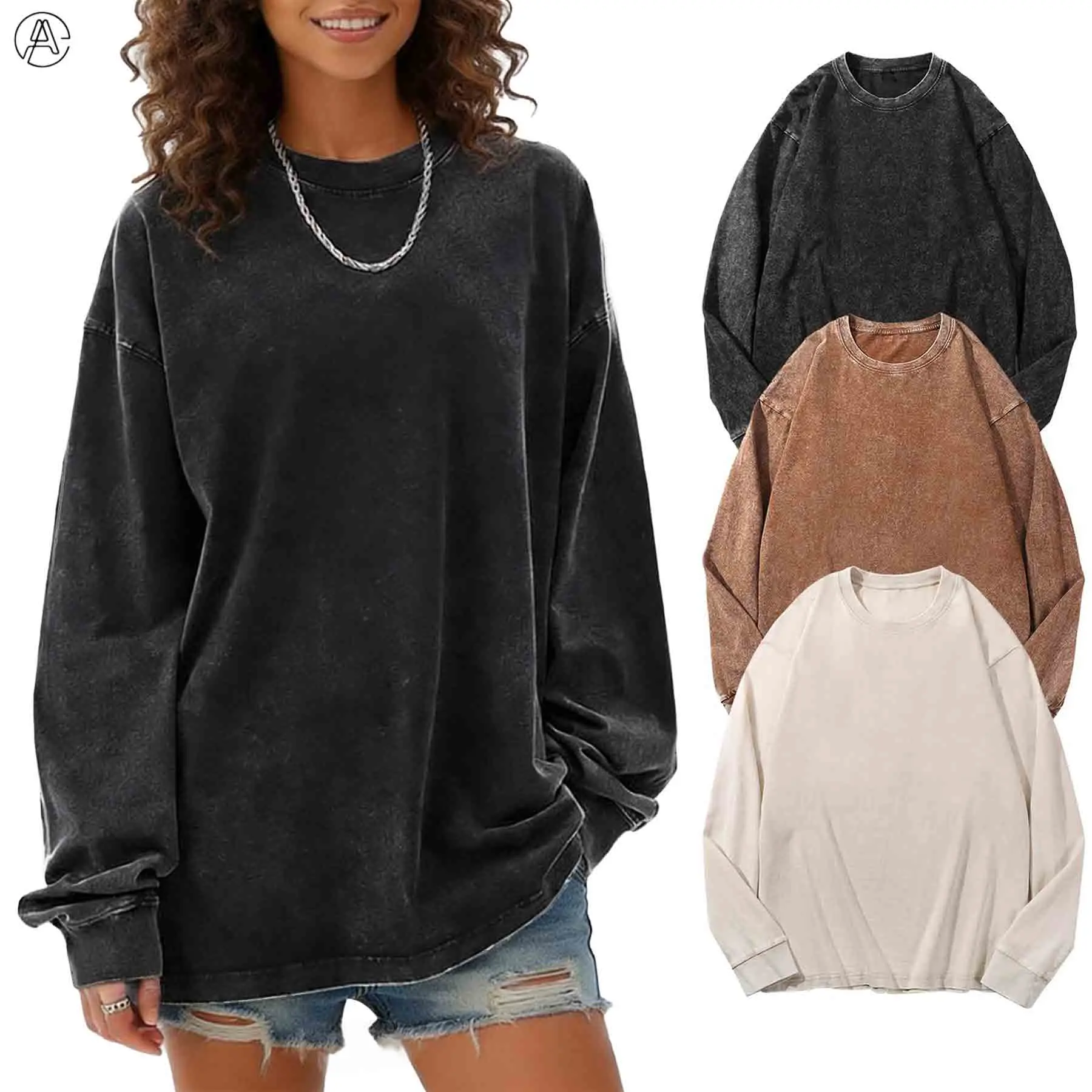 Arssm Unisex Oversized Long Sleeve T-Shirt – Vintage Acid Wash Baggy Cotton Tee for Streetwear, Casual Daily Wear & Layering Outfits