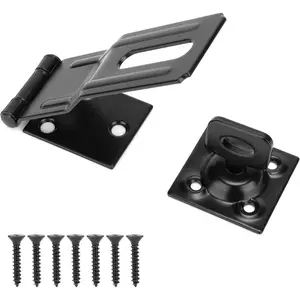 4-1/2" Swivel Staple Safety Hasps, Black Gate Door Hasp Latches Packlock Clasp Lock with Twist Knob for Fence, Gate and Cabinet