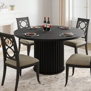 47" Round Farmhouse Kitchen Table - Sturdy Waveform Metal Pedestal Base, Seats 4-6 People, for Indoor Dining Rooms