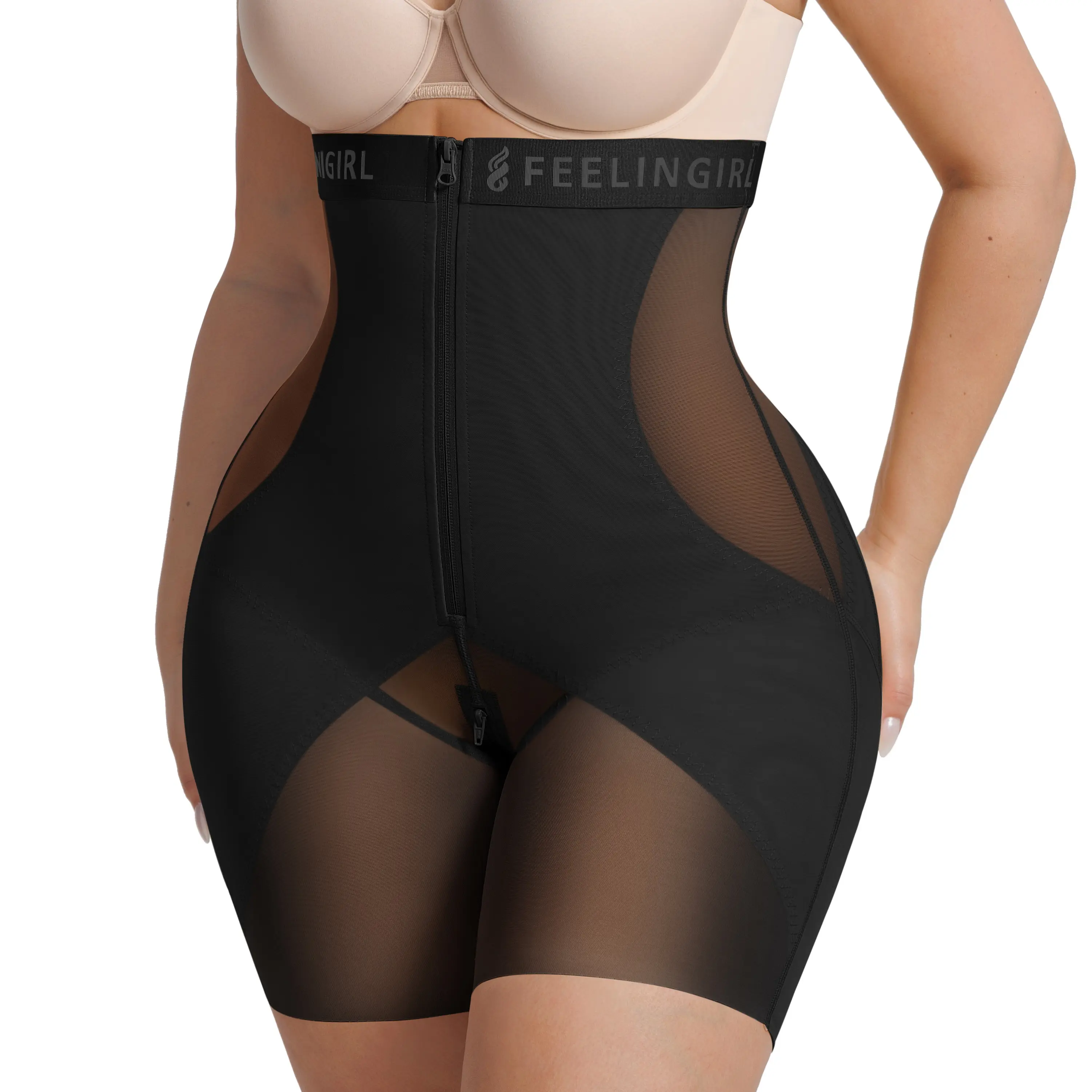 FeelinGirl Shapewear for Women Fajas Body Shaper Girdles High Waisted Butt Lifting Shapewear Shorts Khaki