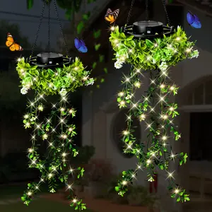 Solar Lights Outdoor 2025 NEW Release 66 LED  2 Pack Hanging Artificial Plants Fairy Lights, Garden Pathway Lights Ornaments Outdoor Lantern Mock Lime Twinkly String Lights, Pathway Lights, Perfect Gifts Presents for Mum Grandma