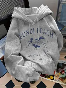 Women's Letter & Palm Tree Print Hoodie, Casual Graphic Hooded Sweatshirt for Daily Holiday Outdoor Wear, Ladies Clothes for Spring & Fall