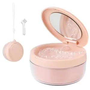 Denture Case, Leak Proof Denture Bath Cup, Denture Soaking Container Cups for Dentures, Retainers, Mouth Guard Storage Case, Full & Partial Denture Cleaning Holder Box with Strainer, Pink-USA