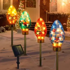4 Pcs 11.8 Inch Super Big 2D Lamp Bulb Solar Christmas Lights Decorations,8 Modes Solar Pathway Christmas Stakes Lights,Outdoor Christmas Garden Decor