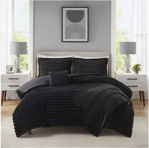 5-Piece Black Cozy Plush Comforter Set Full/Queen/King Soft Warm Bedding with Shams & Decorative Pillow