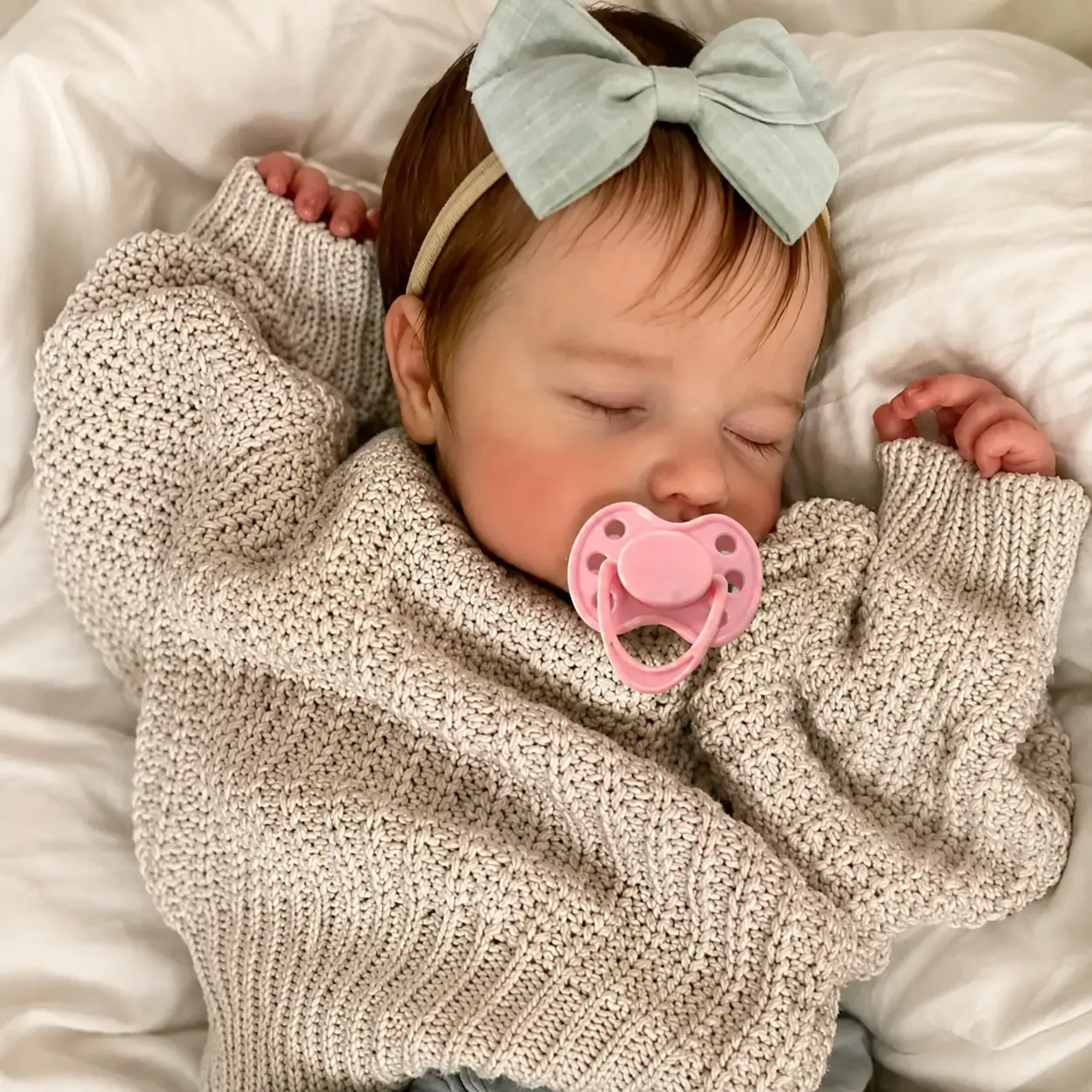 50cm Baby Reborn Doll with 3D-Paint Skin and Visible Veins, Realistic Newborn Asleep Bebe (Cloth Body, Soft Vinyl Limbs) Toy Kids Birthday Gift cute christmas