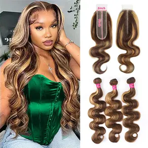 2x6 Lace Closure With Bundles Honey Blonde Body Wave Bundles With Closure Ombre Colored Human Hair Bundles With Closure