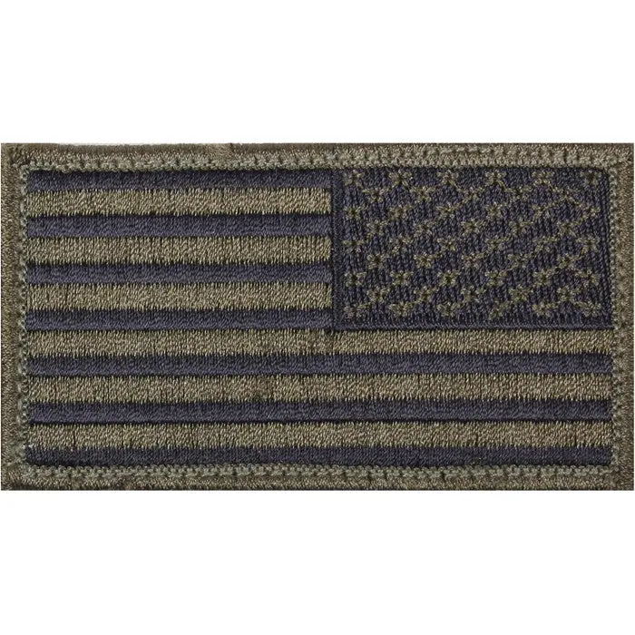 Olive Drab Black - Reversed US Flag Patch with Hook and Loop Closure