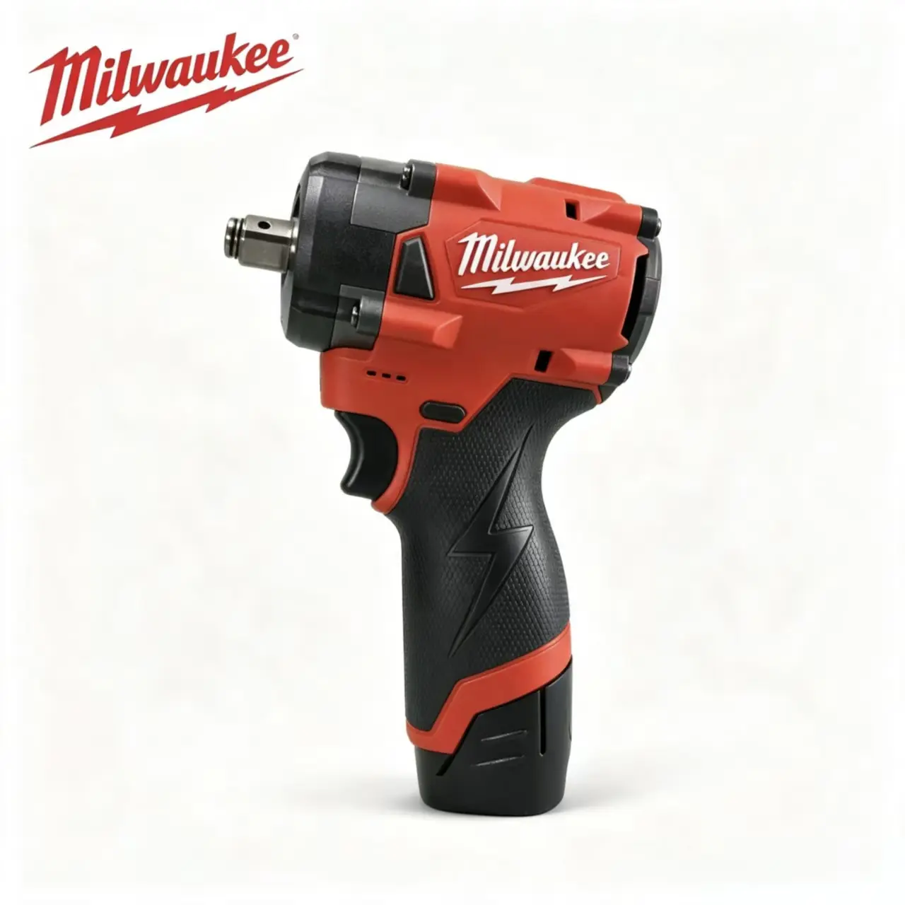 Milwaukee M12 12V Cordless Stubby Impact Wrench Kit, 3/8"-1/2" Collet, 220N-m High Torque, 0-2400RPM Power Tool for Tire Change, Plumbing Tasks