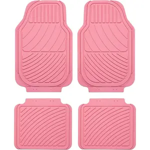 Heavy Duty Rubber Floor Mats, Durable All Weather Pink  Mats for Women,Girly,Universal  Floor Mats for Sedan, SUVs, ,  Set of 4 (All Pink) (Pink)