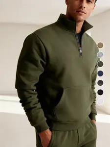 Men's Half-Zip Stand Collar Sweatshirt with Kangaroo Pocket, Fleece Lined Warm Pullover, Casual Sportswear for Fall Winter, Athletic Training Apparel