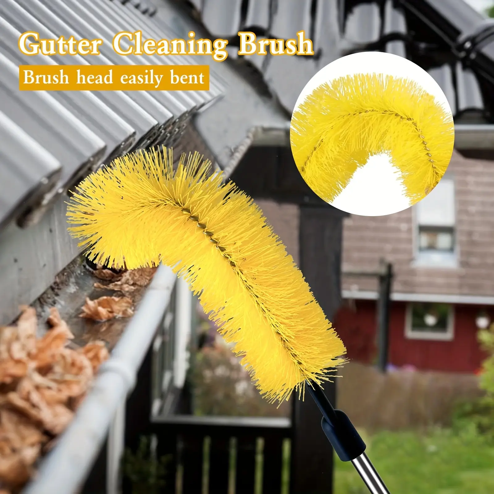 Gutter Cleaning Tools, Durable 8.2 feet Long Extendable Gutter Cleaning Tools from The Ground, Gutter Cleaner Ability to Easily Clear roof Leaves and Debris, Household Cleaning Tool, Cleaning Supply (7 Stainless Steel Tubes and 2 Brush Heads)