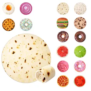 A playful round food rug, Cartoon pattern rug, with patterns such as tacos, burgers, pizza, and more. Can be used as a sofa throw, outdoor blanket, or play mat. Machine washable, it makes a quirky home decoration and a fun gift for family and friend
