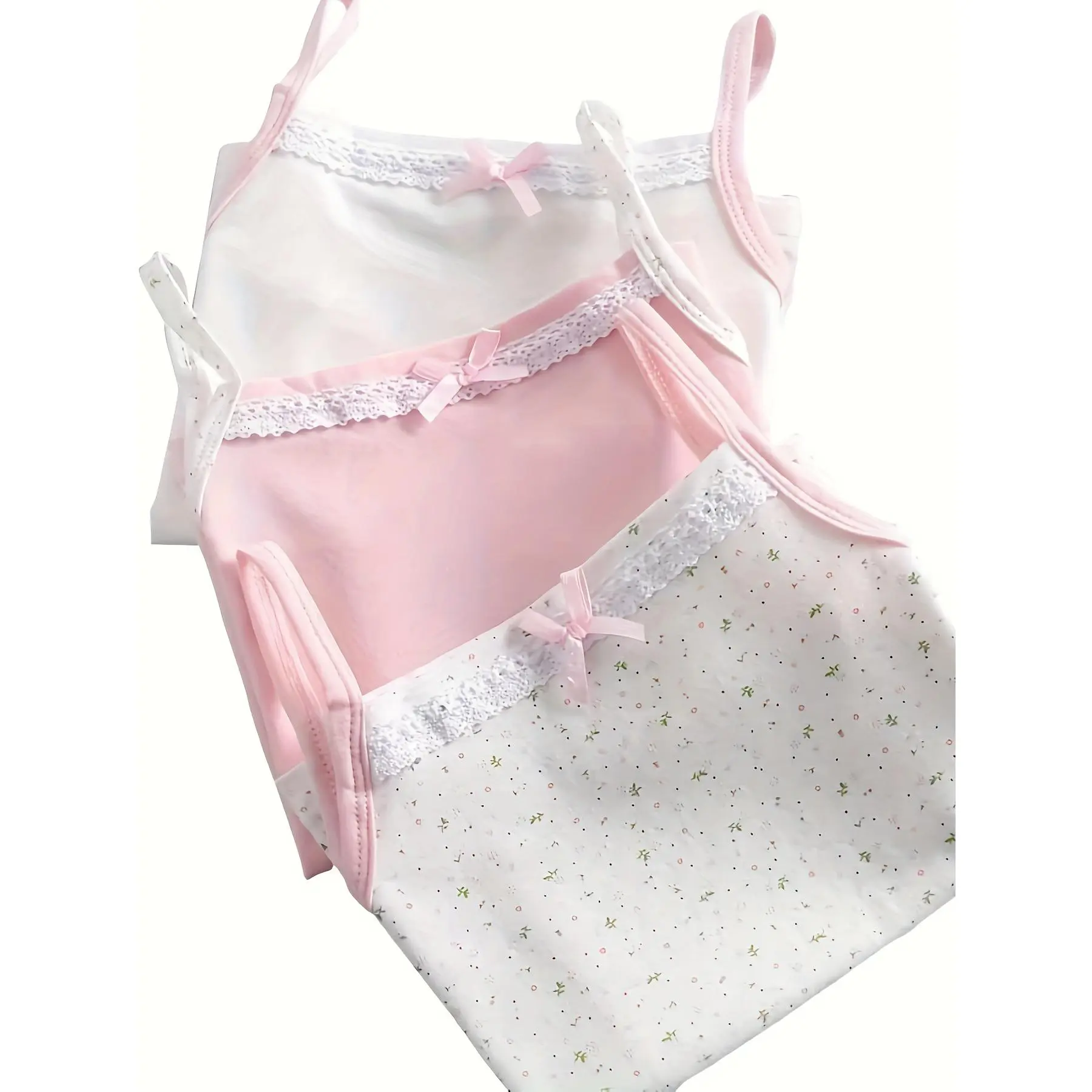 3pcs Lot Girls Singlet Underwear Tank Cute Bow Design Undershirts Breathable Size 100-150