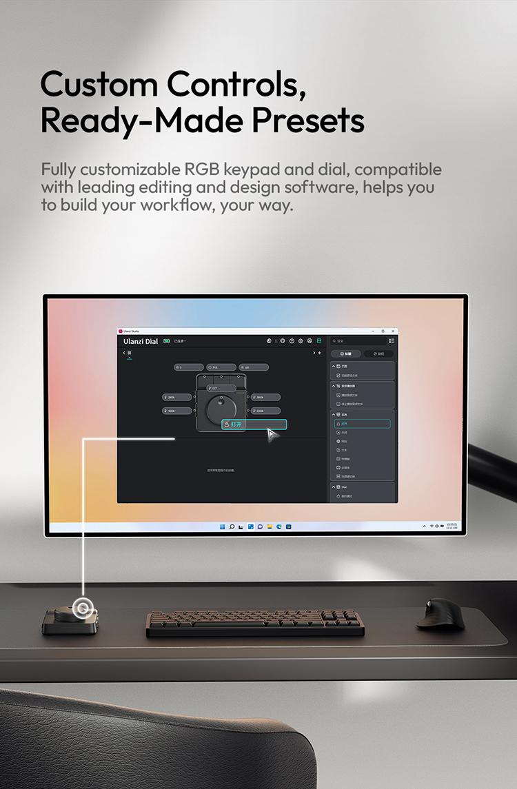 ULANZI D100H Video Editing Keyboard with Dial Knob, Wireless Bluetooth Controller for Mac/PC, 7 in 1 Power Customizable Macro Keypad with Tactile Feedback for Beginners, Photographers & Video Creators summerwins