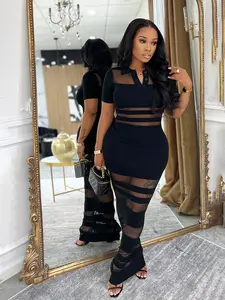 1 Piece Women's Summer Knit Dress, Colorblock Polo Neck Fitted Skirt, High Waist Bodycon Slimming Dress, Breathable Fabric for Day Casual Style Womenswear
