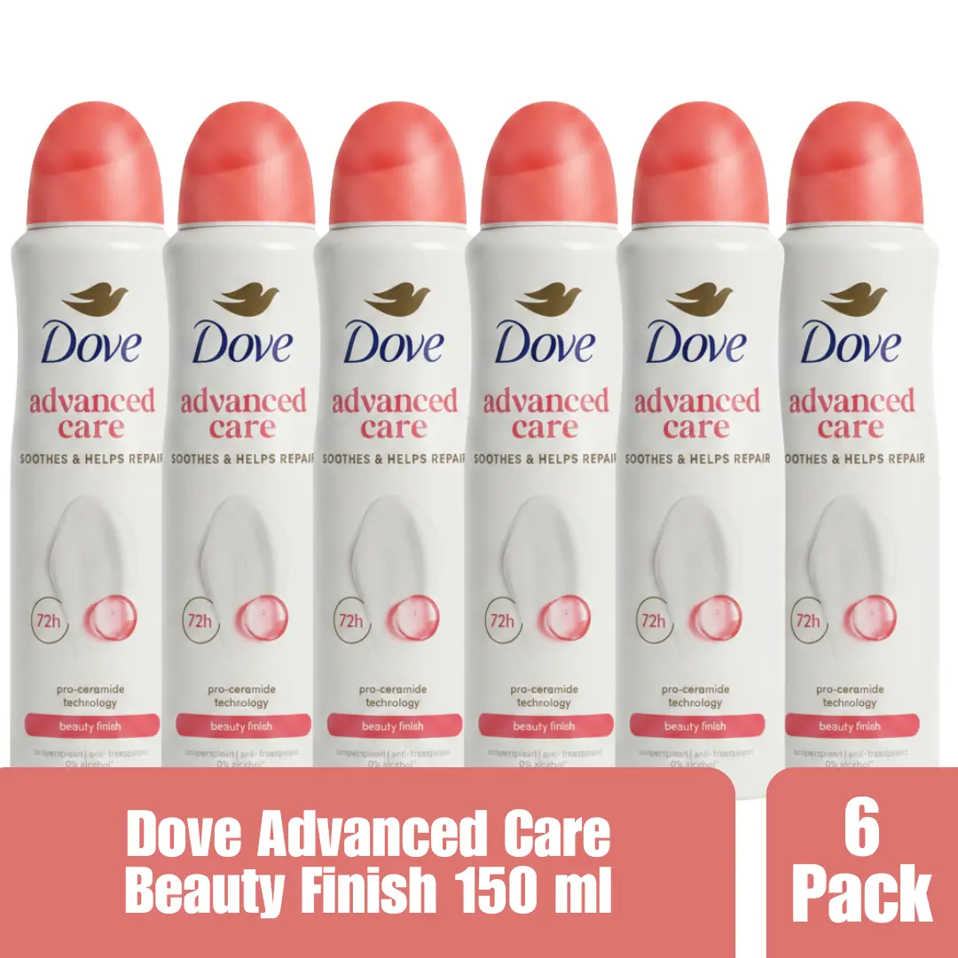Dove Advanced Care Beauty Finish Antiperspirant Spray, 72H Protection, Pro-Ceramide Technology, Soothes & Helps Repair Skin, 0% Alcohol, 150ml (Pack of 6)