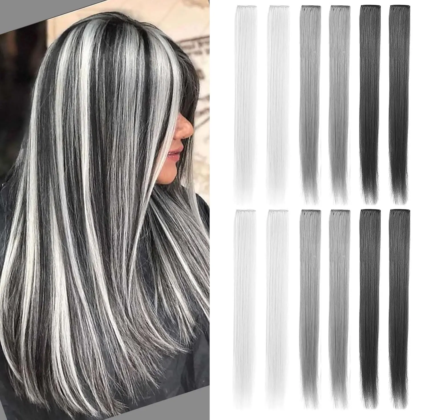 HMD Clip-in Synthetic Hair Extensions, 22-Inch 10-Piece Long Straight Colored, Heat Resistant Glueless Pre-Styled, Realistic Blend Extension Hair for Women’s Highlight Look & Party Wear, Synthetic Fiber, Clip In Hair Extensions, Extensions Hair