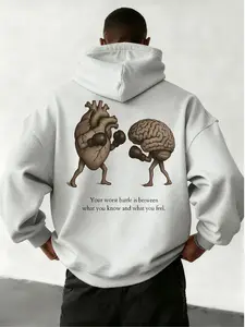 New Men's Hooded Sweatshirt, Trendy Battle Print, Kangaroo Pocket Design, Casual Fitted Style, All Seasons Fashion