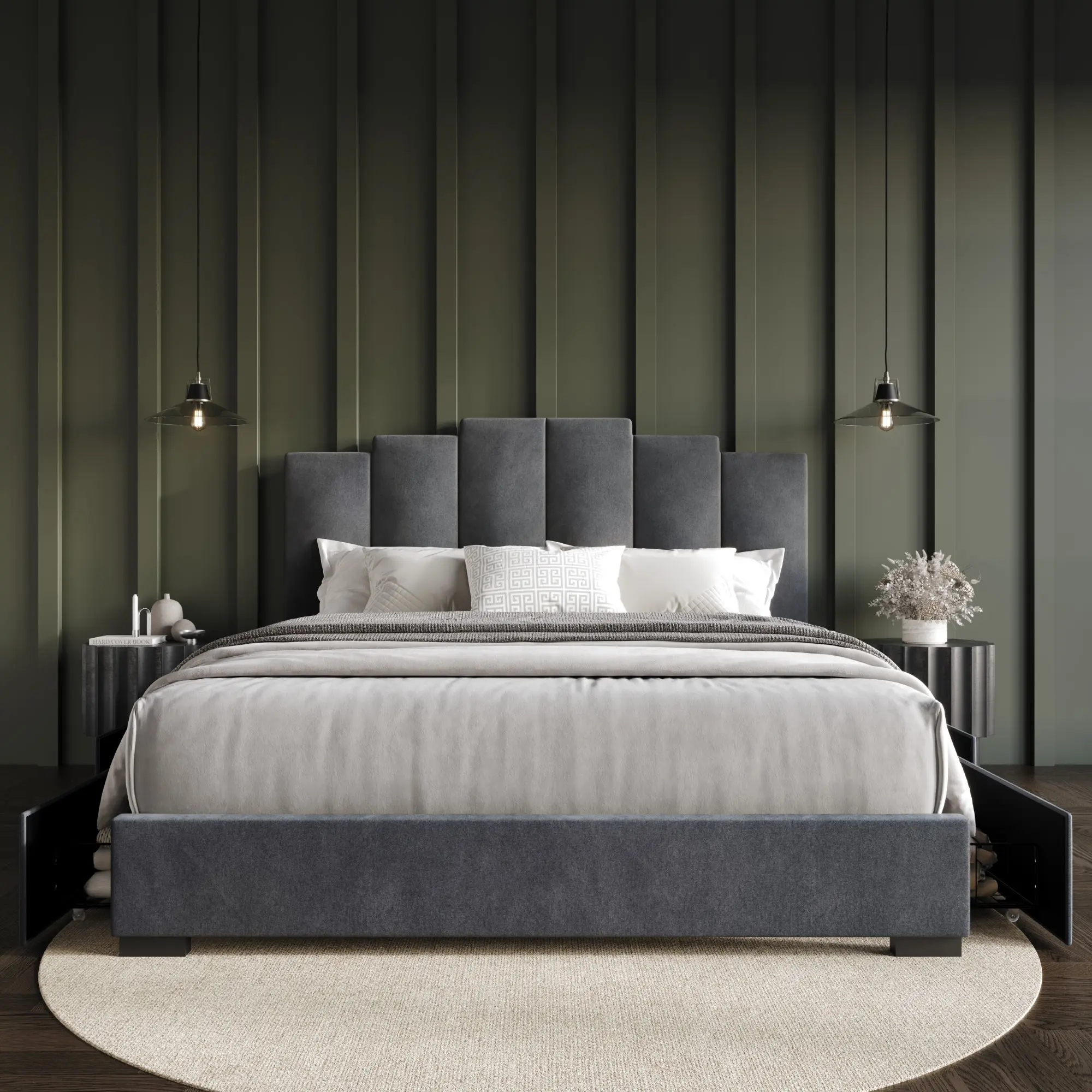 Favorer Yuma Upholstered Full Size Platform Bed Frame with Storage Underneath, Indoor Furniture Bed Frame, Bed With Storage Underneath