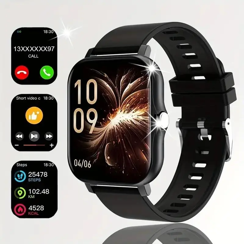 1.83-Inch Full Touch Smartwatch - Wearable Device, Message Notifications, Call Answering, Sports Pedometer, All-Round Health Monitoring, iPhone & Android Compatible, Alloy Case, Silicone Strap, Birthday & Holiday Gift