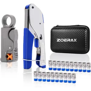Coax Cable Crimper Kit for RG59 RG6, Coaxial Tool Set, Includes Stripper & 20PCS F Connectors, Compatible with RG11/RG7, for Satellite TV, Home Theater & Network Cabling