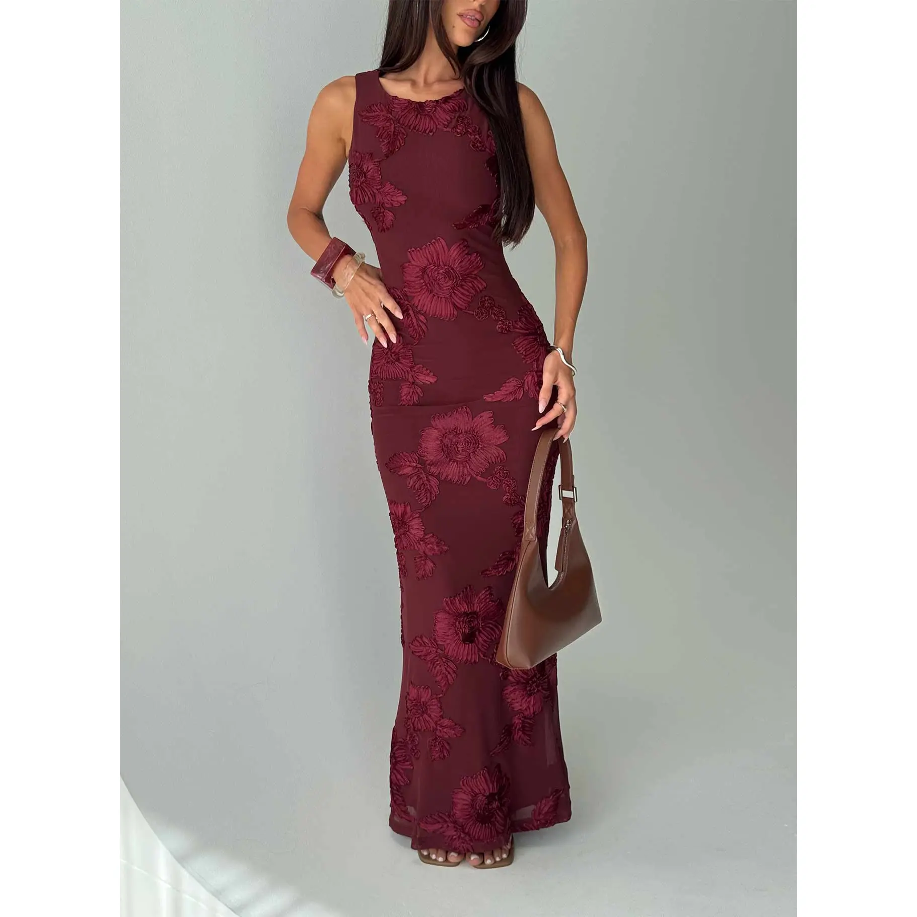 Fionna Floral Maxi Dress Burgundy