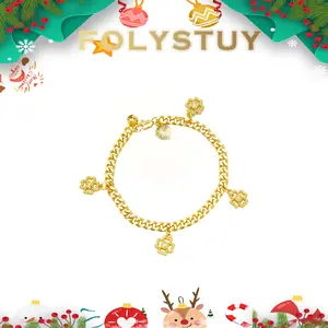 【7.4-inch long Cuban four-leaf clover bracelet】 【FOLYSTUY (W163)】 Handmade Cuban four-leaf clover bracelet, featuring lobster clasps. New trendy gold jewelry.